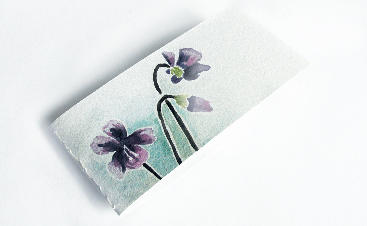 Watercolor Mini Sketchbook Notepad Planner Travel Journal with Violet Flowers Violets