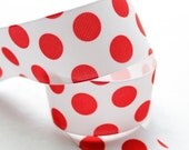 5 yards Red on White Jumbo Dot 1-1/2 inch Grosgrain Ribbon - Hairbow Supplies, Etc.