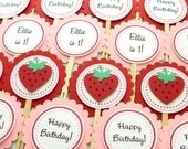 red and pink STRAWBERRY birthday cupcake toppers Il_170x135