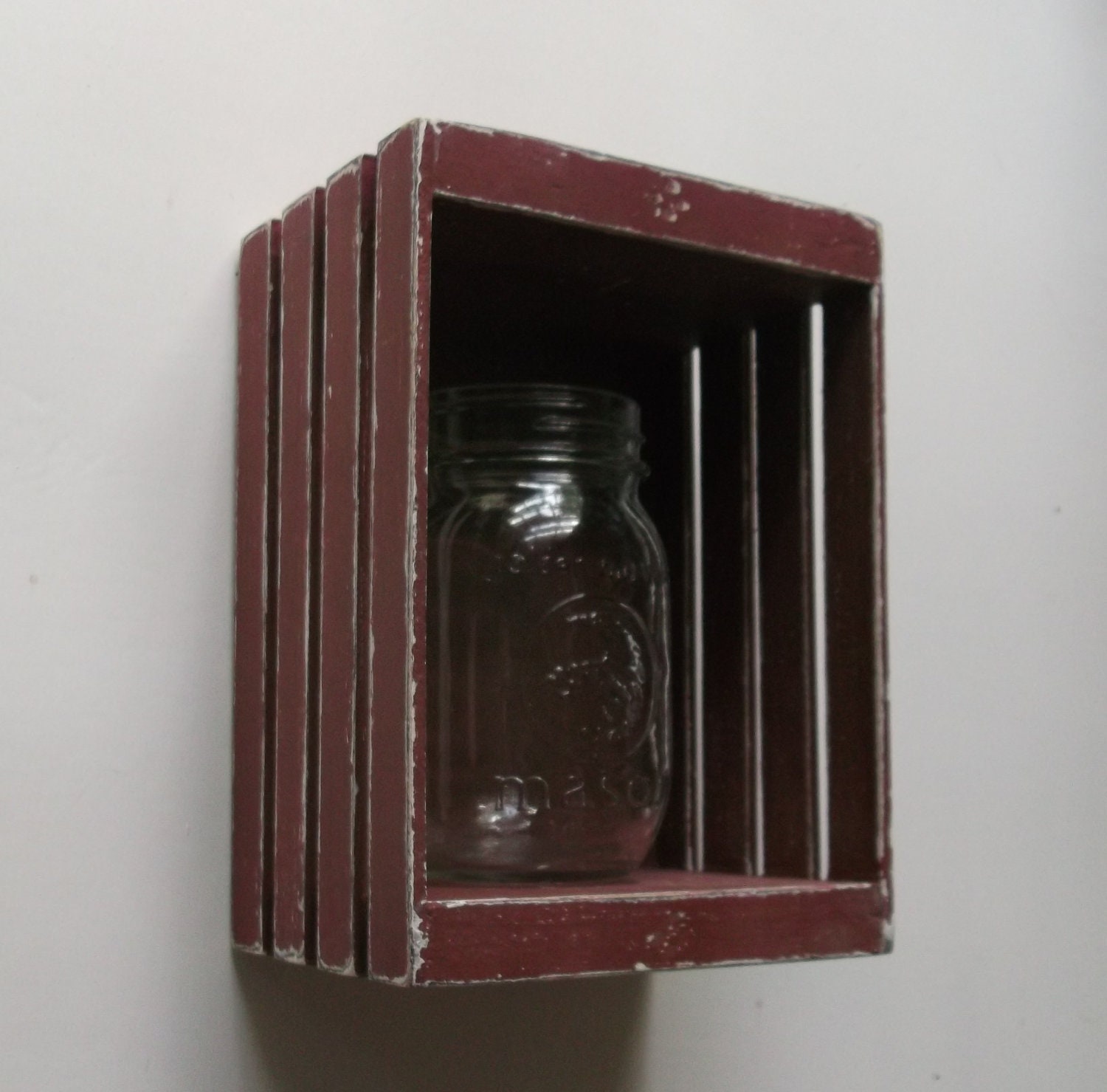 Shabby Chic Mason Jar Holder, Unique Basket type,Distressed Wood Wall Sconce