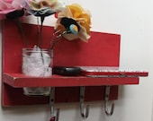 Shabby Chic Shelf Distressed wood and paint Cottage decor Large Industrial Hooks Mason Jar
