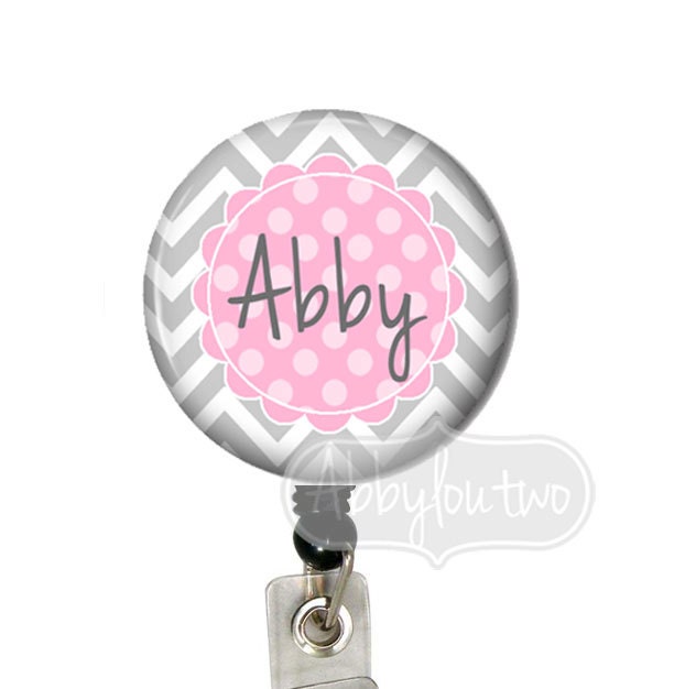 Retractable ID Badge Holder - Badge Reel - Name Badge Dots Personalized with Your Name Chevron