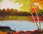 Dreamy Day 23 x 36 Original Oil Painitng Pallette Knife Impressionism Landscape Park Trees Lake Water Reflection Calm by Marchella