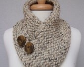 Cowl Knitted Oatmeal Buttoned Neck Warmer Scarflette Scarf