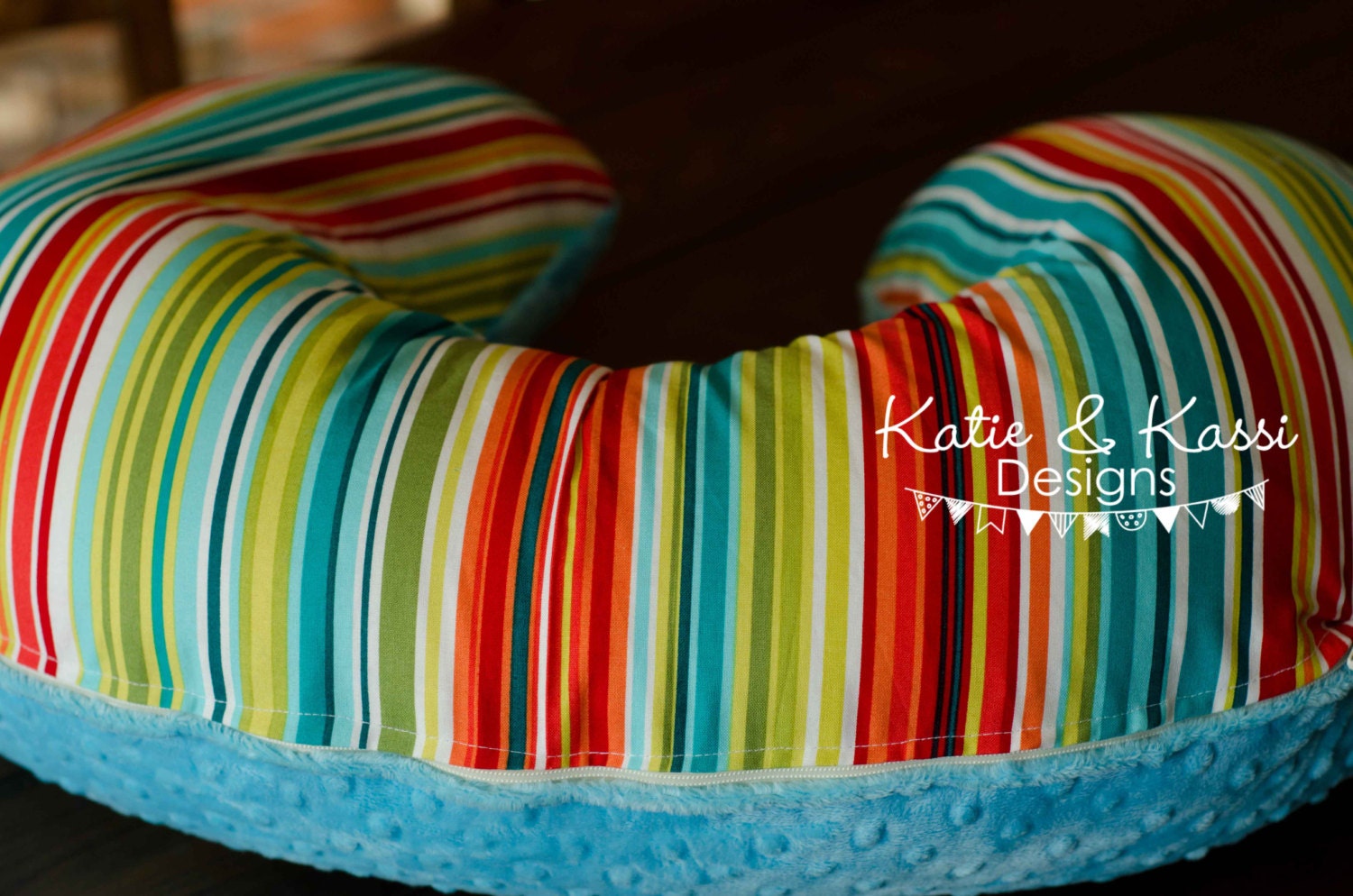 Bungalow Stripe Orange Blue Turquoise Minky Dot Modern Boppy Cover READY TO SHIP