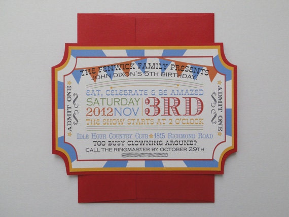 Carnival or Circus Ticket Birthday Party Invitations - Made to Order Il_570xn