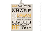 Family Rules 11x14 Poster, Khaki/Cream, White, Black, Orange, Custom Color, Personalized, by pumpkinandbutterfly on Etsy