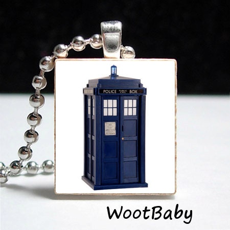 Tardis Plain Scrabble Pendant - Ball Chain Included - Buy 2 Get 1 Free