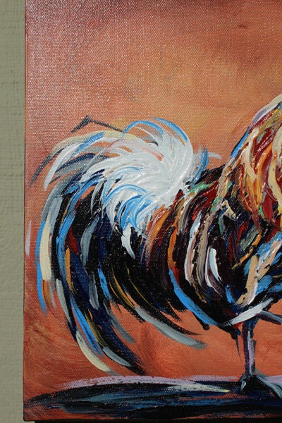 Rooster original acrylic painting on canvas great GIFT