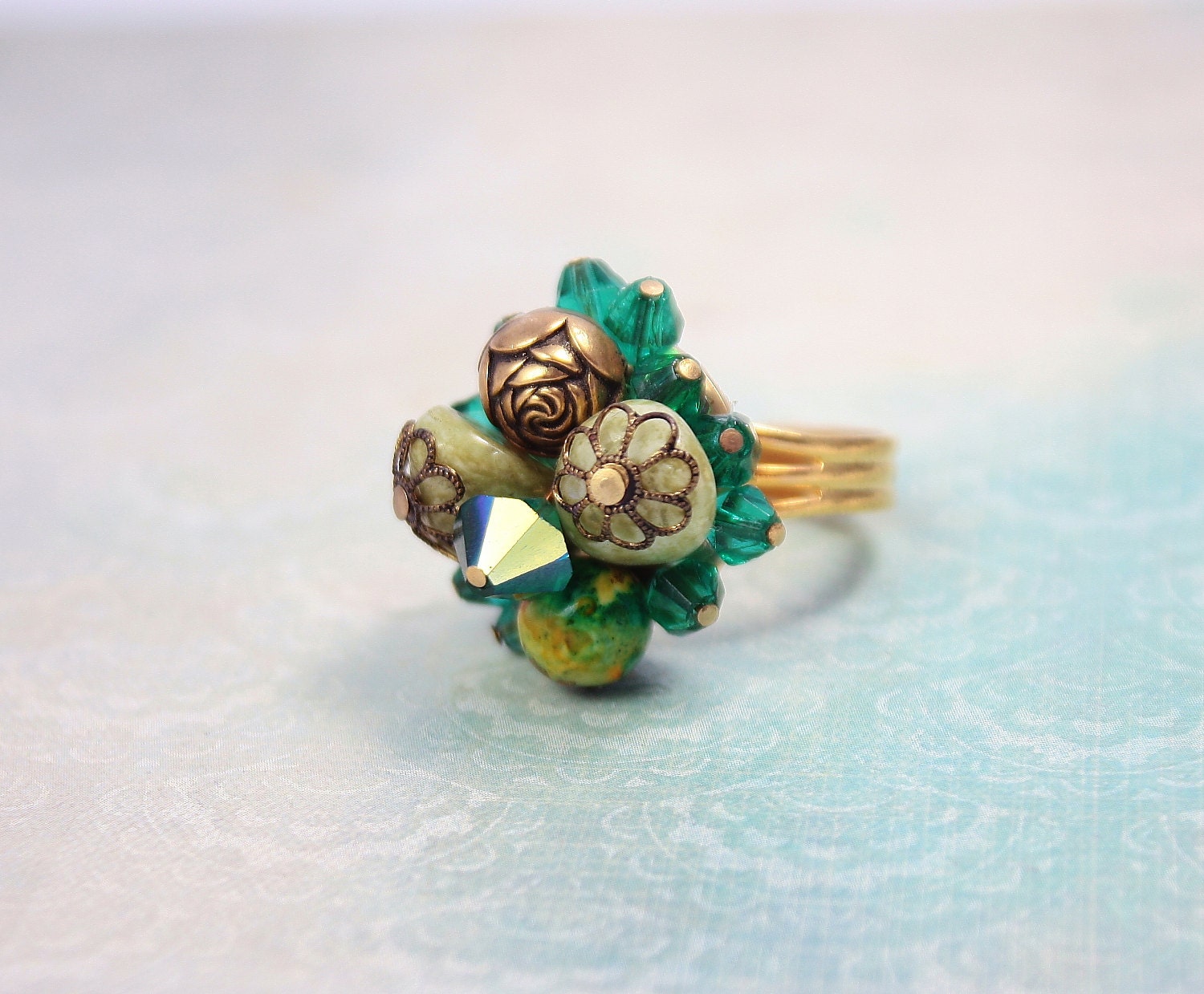 Ring recycled  vintage. Gold tone and adjustable.  Beautiful and one of a kind.
