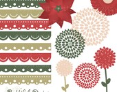 50% Off Sale Christmas Flowers and Borders Clip Art - Personal or Commercial Use - Vintage Christmas (403) Il_170x135