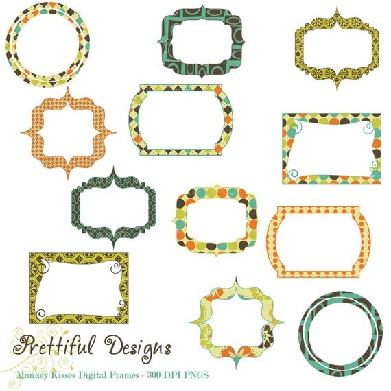 Digital Frames Clip Art Commercial Use Instant Download Monkey Kisses (376) Il_570xn