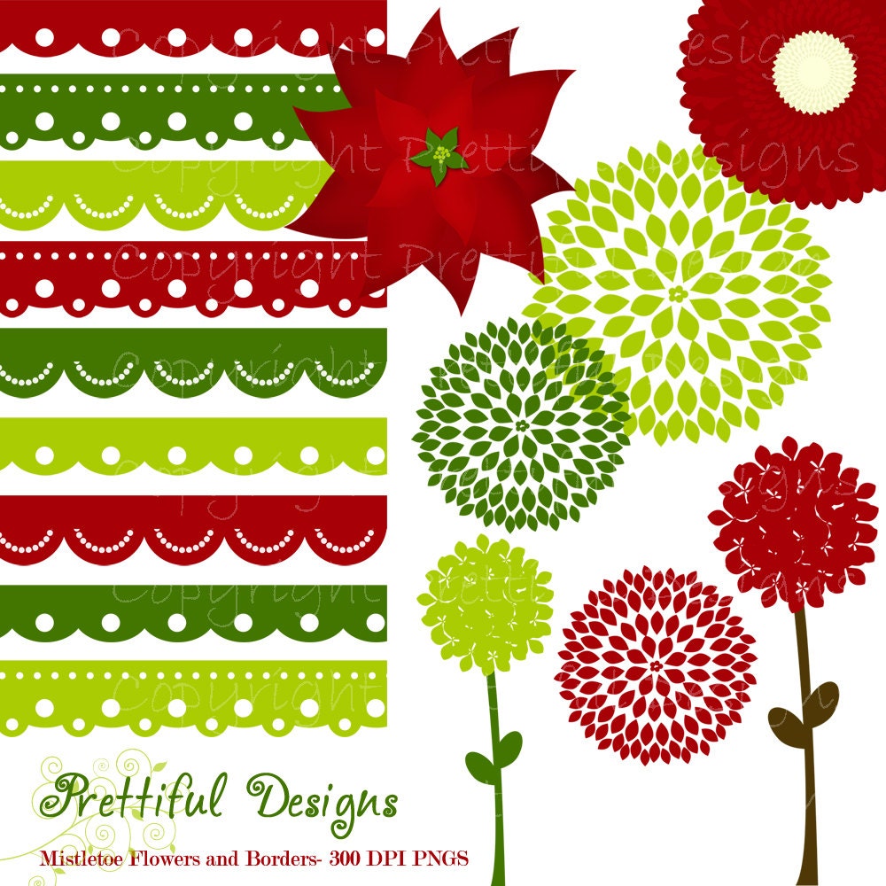 Christmas Flowers and Borders Clip Art - Personal or Commercial Use - Mistletoe (384) Il_570xn