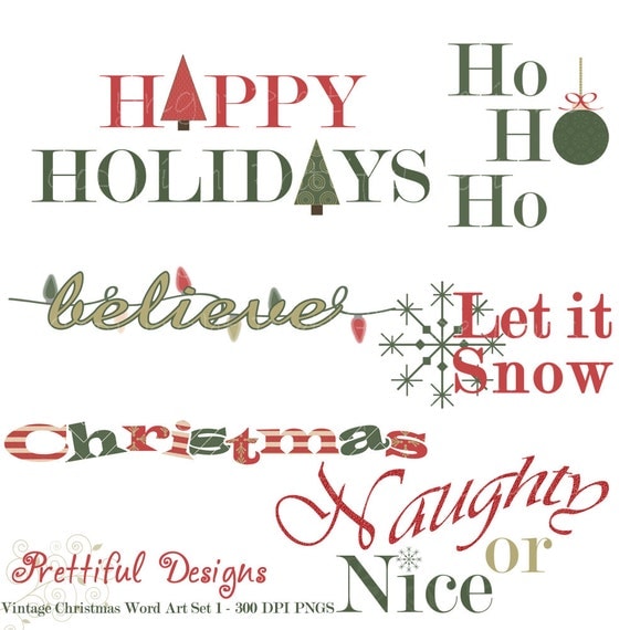 Christmas Word Art - Personal or Commercial Use - Vintage Christmas Set 1 (402) Il_570xn