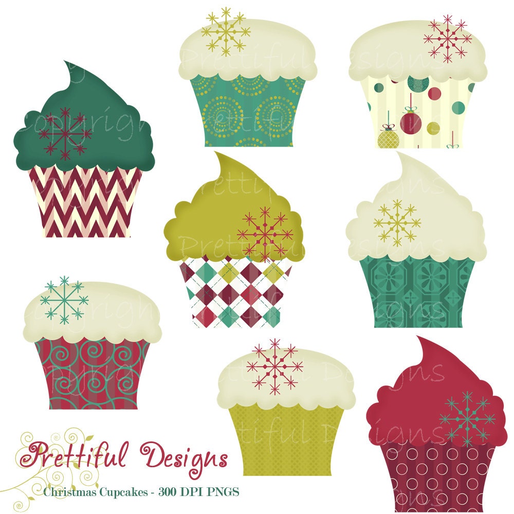 Christmas Cupcake Clip Art - Personal or Commercial Use - Deck The Halls (417) Il_570xn