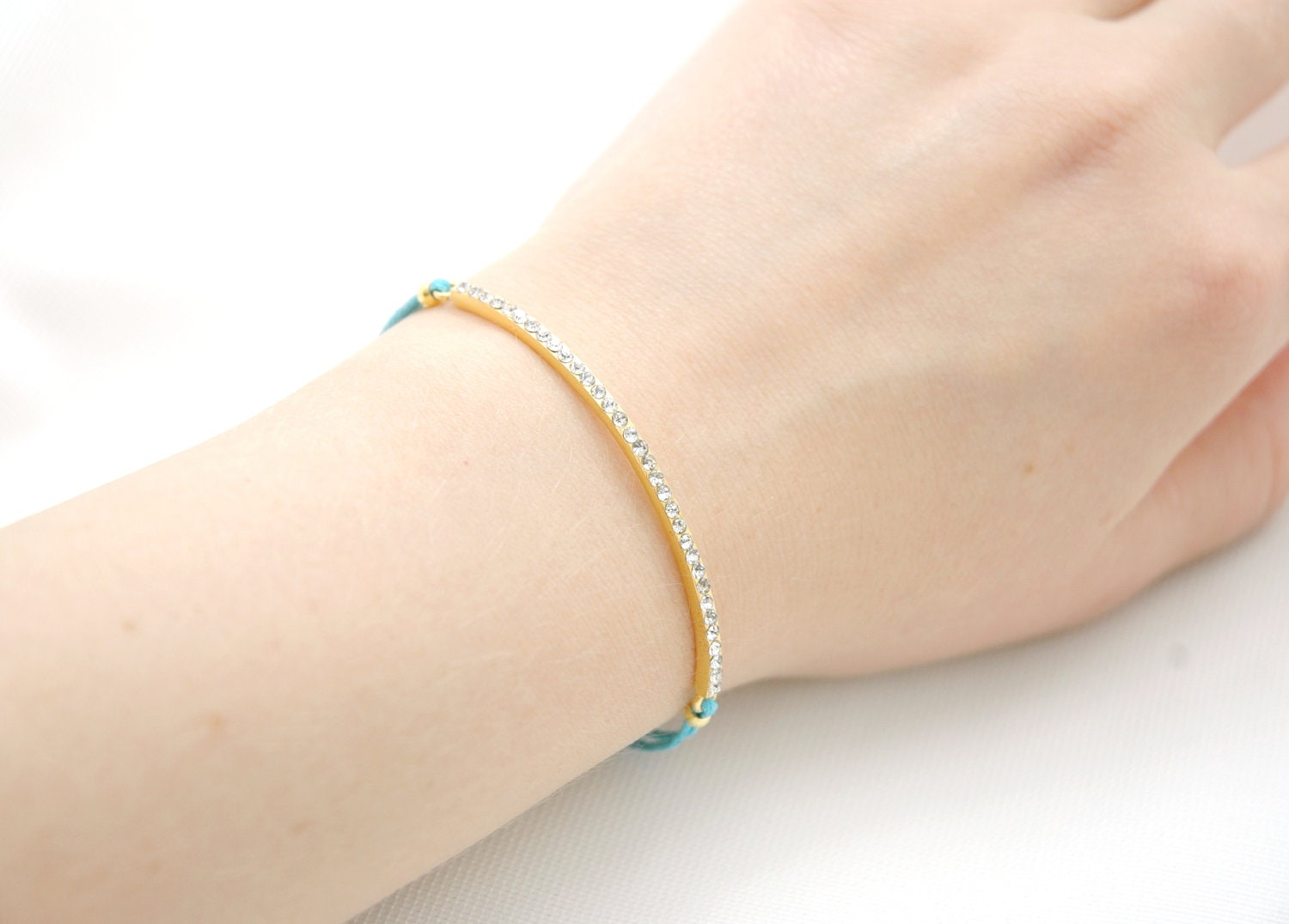 Gold Plated Elegant Bar Bracelet with Swarovski Crystals