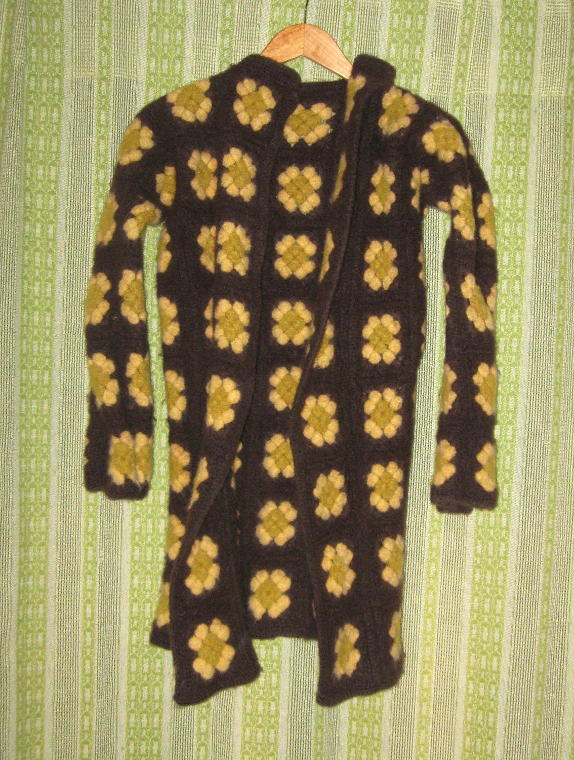 Vintage 60's Sixties 1960's Teen Women Juniors Brown Crochet Wool Coat
