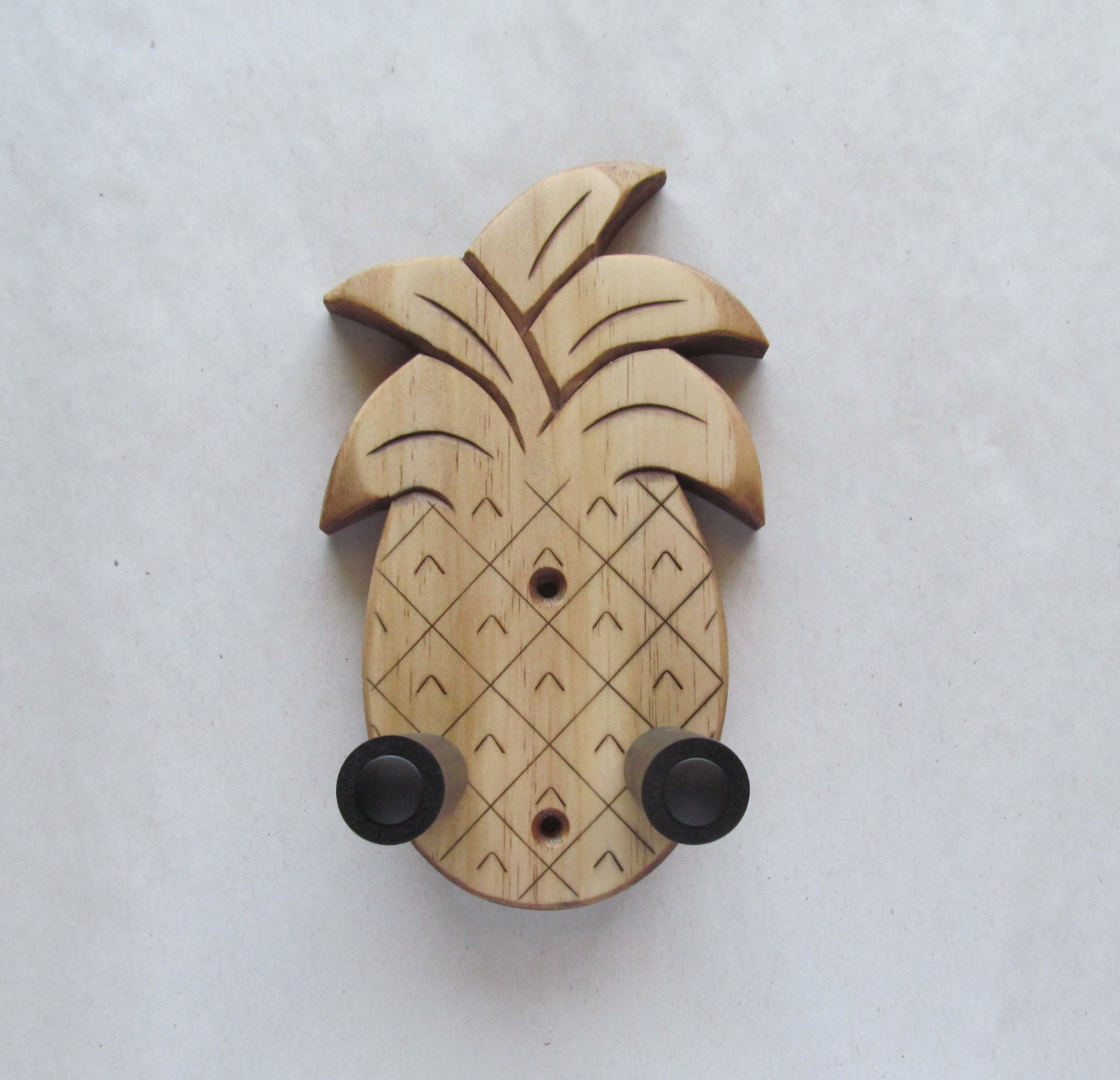 Unique ukulele wall mount hanger, hand carved pineapple, brown