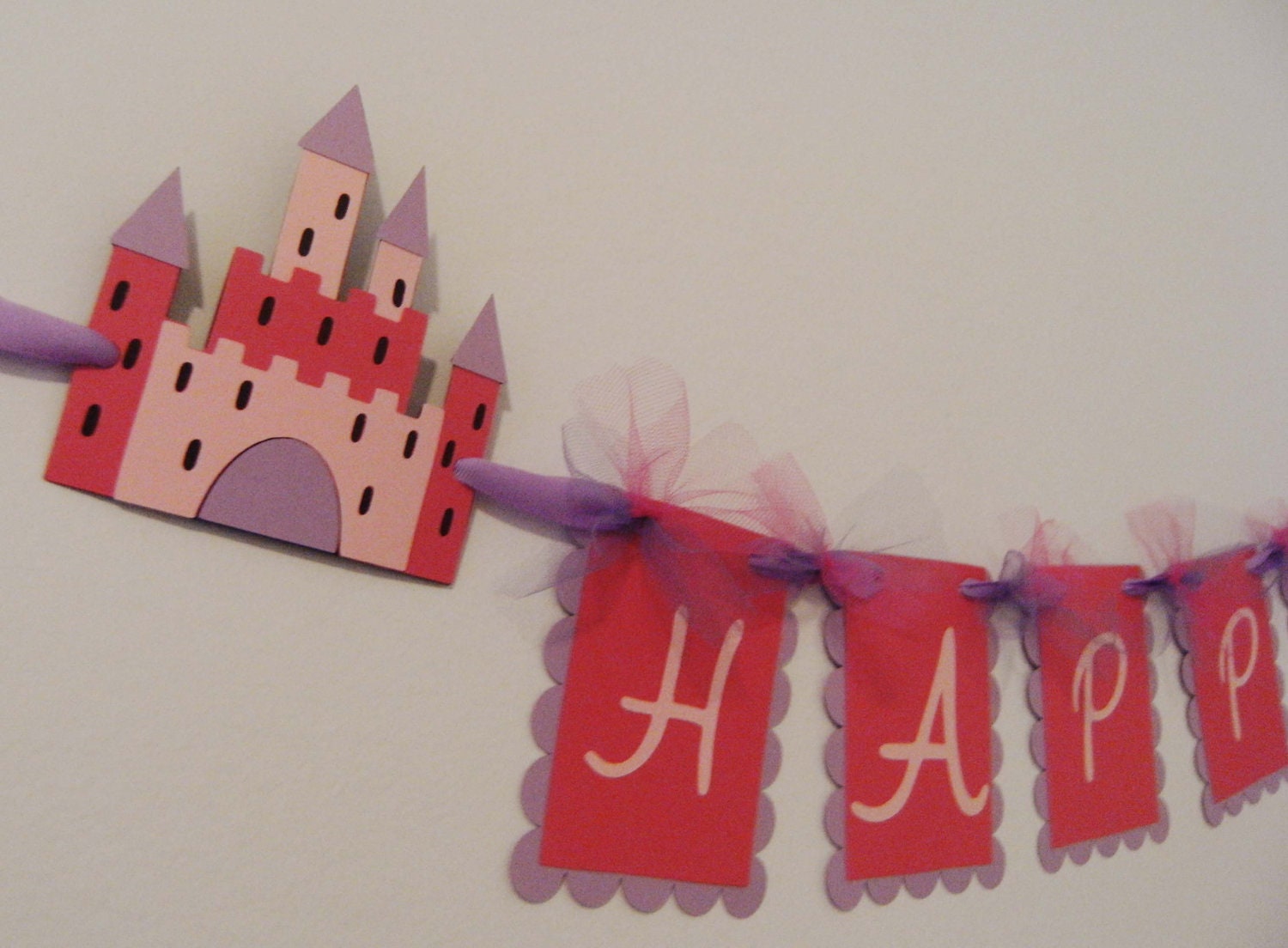 Girl's Princess Castle Birthday Banner - Purple and Pink Birthday Decorations - Princess and Castles