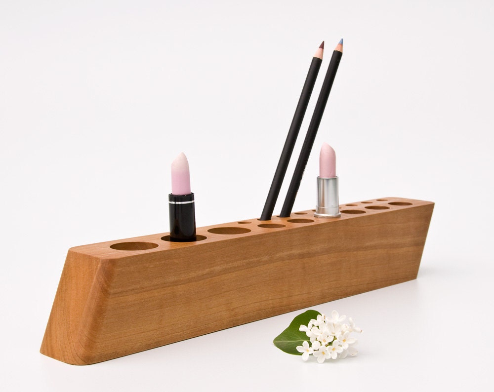 Pear Wood Cosmetic Makeup Organizer Brush Lipstick Holder SCARLETT P