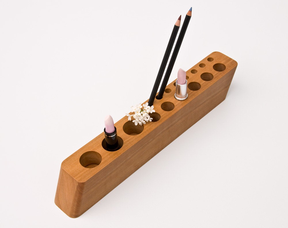 Pear Wood Cosmetic Makeup Organizer Brush Lipstick Holder SCARLETT P