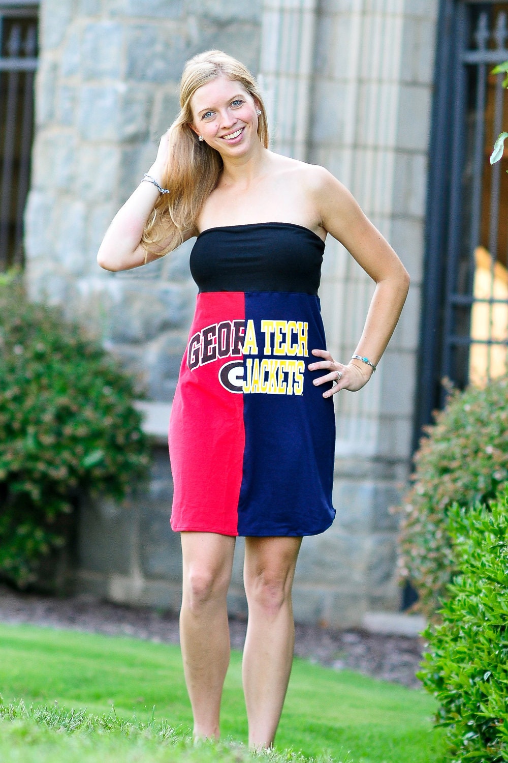 One of a Kind Gameday "Divided" Dress made w/ UGA & Ga Tech tshirts - Medium