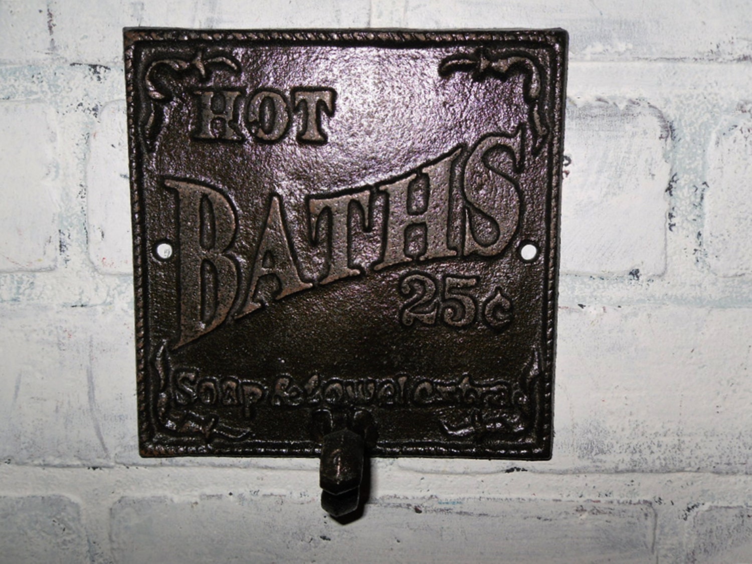 Bathroom Hook / Cast Iron Sign / Wall Hook / Oil Rubbed Bronze /Metal wall hook /Bathroom hook / Fixture / Shabby Chic Decor