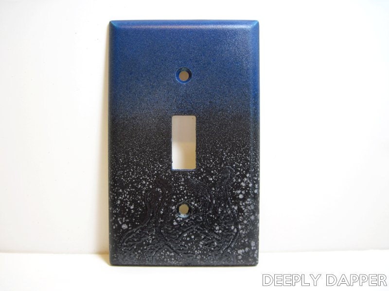 Lovecraftian Tentacled Blue and Black Light Switch Plate With Silver Bubbles - Deeply Dapper Plates 015