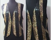 Vintage Black and Gold Sequin Silk Vest. Size M/L Bust 36-38