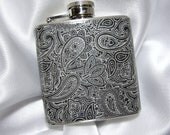 3 oz. Womens Hip Flask Black and Silver Paisley  w/ Black Tote and Funnel - Great Gift Idea