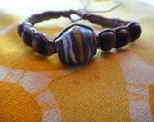 African Recycled Glass and  Wood Bead Hemp Bracelet / Anklet