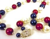 Red White and Blue Pearl Necklace You Choose Earrings