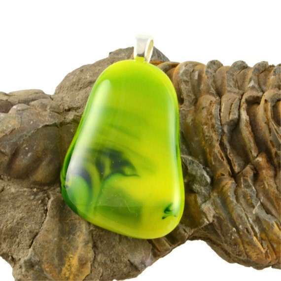 lime green swirl fused glass pendant uk