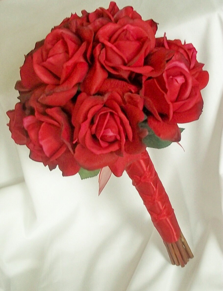 Real Touch Rose Bridal Bouquet With Bout, Red Rose Bouquet, Rainbow Wedding Flowers, Crystals Added Custom, Winter Wedding Bouquet