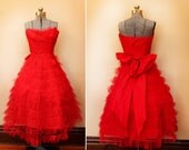 Vintage 1950's Dress - Red Rockabilly Vintage Prom Bridesmaids Dress - 2619