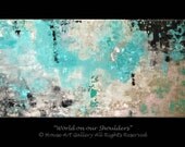 Large ORIGINAL Abstract Modern Art Contemporary Palette Knife Textured Painting Metallic Aqua Teal Blue Gold Silver Gray Black 48 x 24