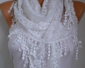 BIG SALE Creamy White Lace Scarf -  Shawl Scarf Women Scarves Cowl Scarf Bridesmaid Gift - fatwoman