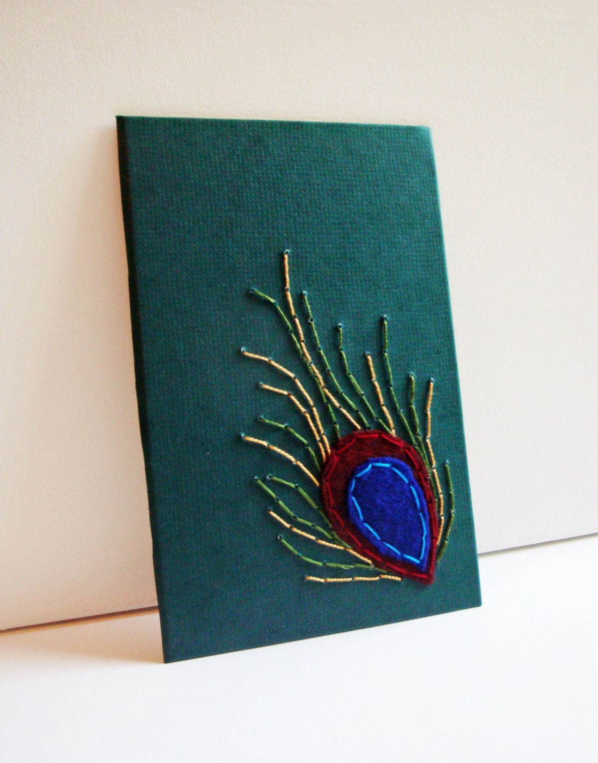 Embroidered Peacock Feather Book Cover