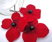 Red Hydrangea Bobby Pins, Set of 3 Hair Flowers, Red Wedding Hair Accessories, Red Hair Clips, Valentine's Day