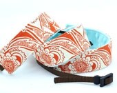 Camera dSLR Strap - Autumn Orange Floral with Turquoise Minky - Spring Accessories Spring Fashion