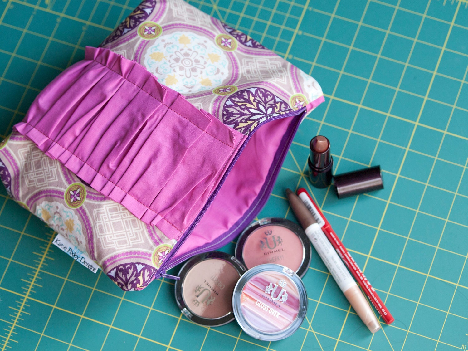 Makeup Bag with Purple Ruffle