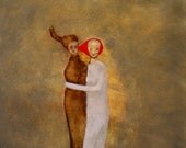 Large figure art print. fall autumn. digital portrait art of original painting. "Steal Away"