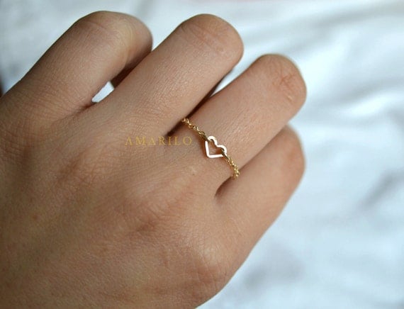 Tiniest heart chain ring Gold fill Sterling silver