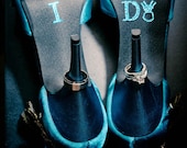 I DO Wedding Crystal Shoe Stickers in Blue with Diamond Wedding Ring for your Bridal Shoes