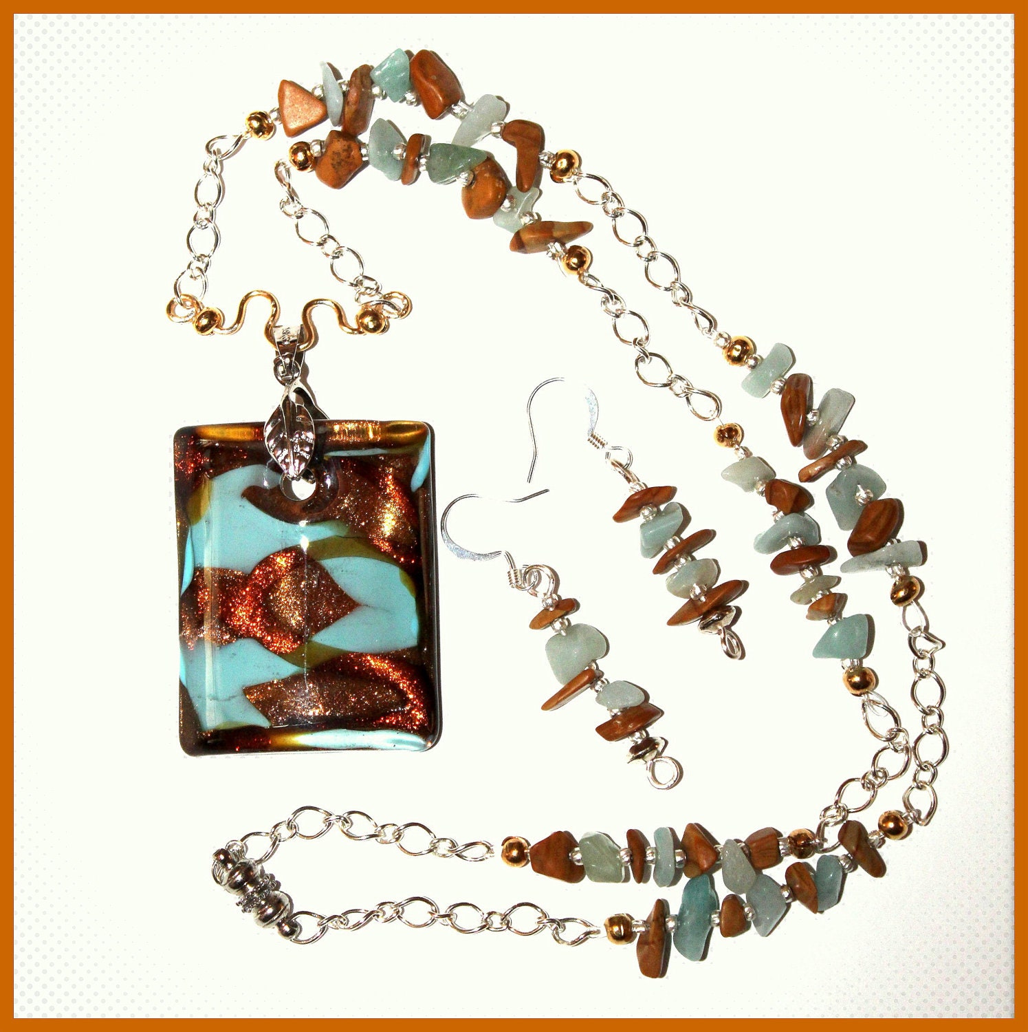 beaded blue brown necklace earring set - affordable fashionable unique