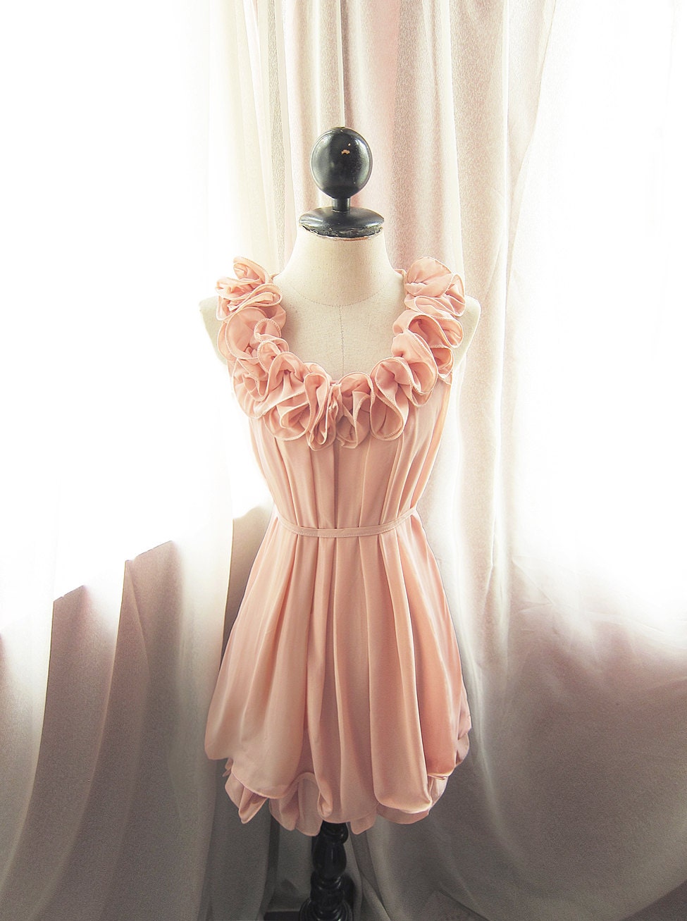 Blush Peachy Baby Dusty Pink Rosette Marie Antoinette Tea Party Angel Ethereal Romantic Secret Garden Alice in the Wonderland Chiffon Dress