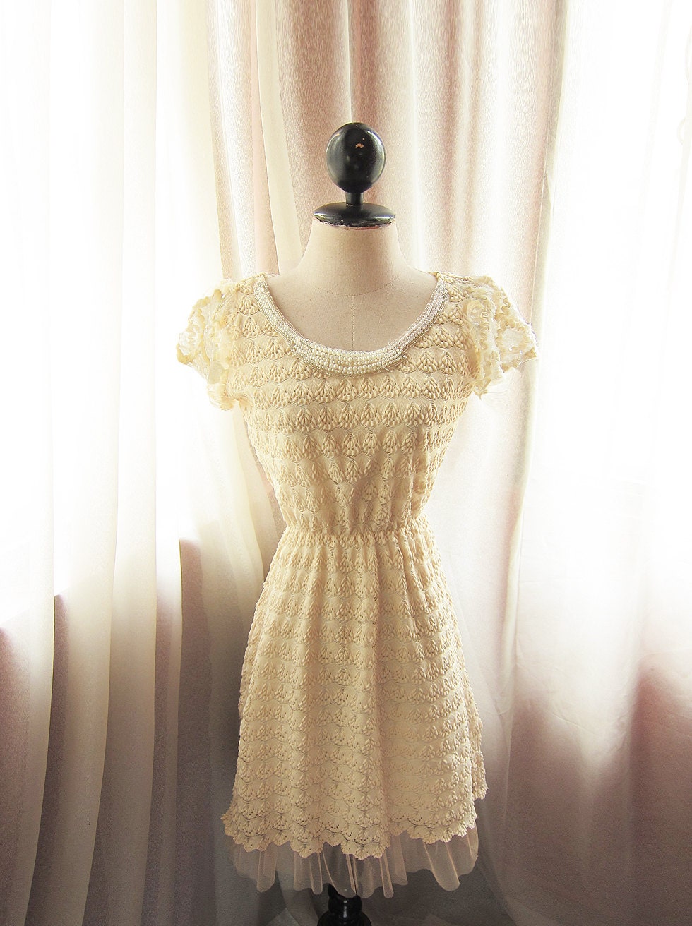 Chantilly Marie Antoinette Laurel Crochet Lace Beige French Nude Ballerina Jane Austen Breakfast at Tiffanys Pearl Alice in Wonderland Dress