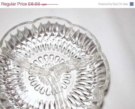ON SALE Clear Pressed Glass Trinket/ Serving Dish