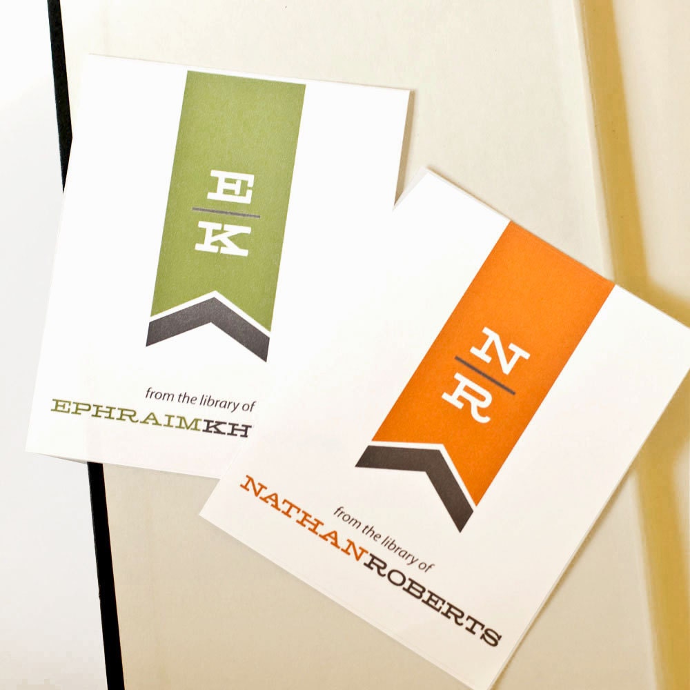 Personalized Bookplates, Custom Bookplate Sticker // Father's Day Gift // MODERN  MONOGRAM // Gift Under 15