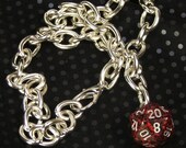 D-20 Red Necklace  Silver 18 inch Chain Gamers Geeks RPG Mens Jewelry